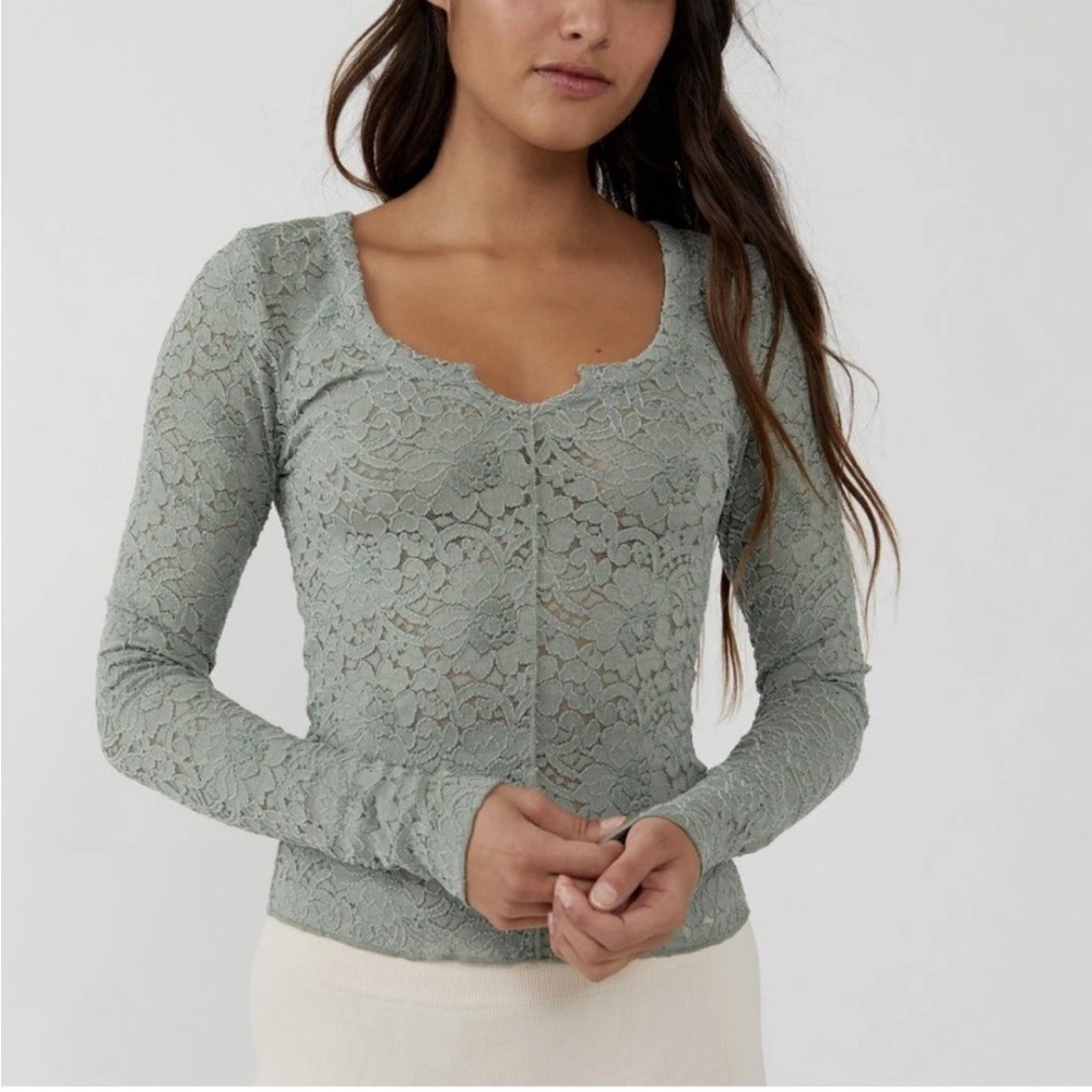 Free People Cloud Ride Notch Long Sleeve / Sea Grass
